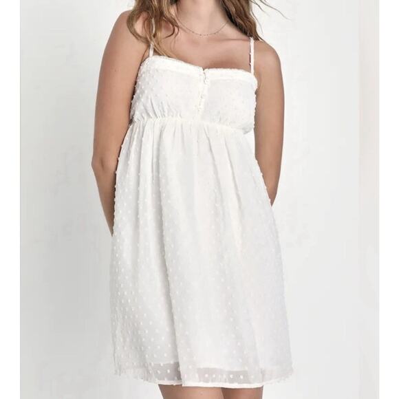 NWT Lulus White Swiss Dot Babydoll Mini Dress Women’s Small - Picture 2 of 10